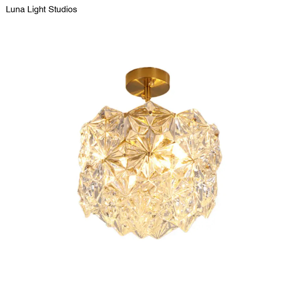 DecorBites™ DecorBites™ Contemporary Gold Canopy Semi Flush Mount Light with Hexagon-Shape Crystals & 3 Bulbs