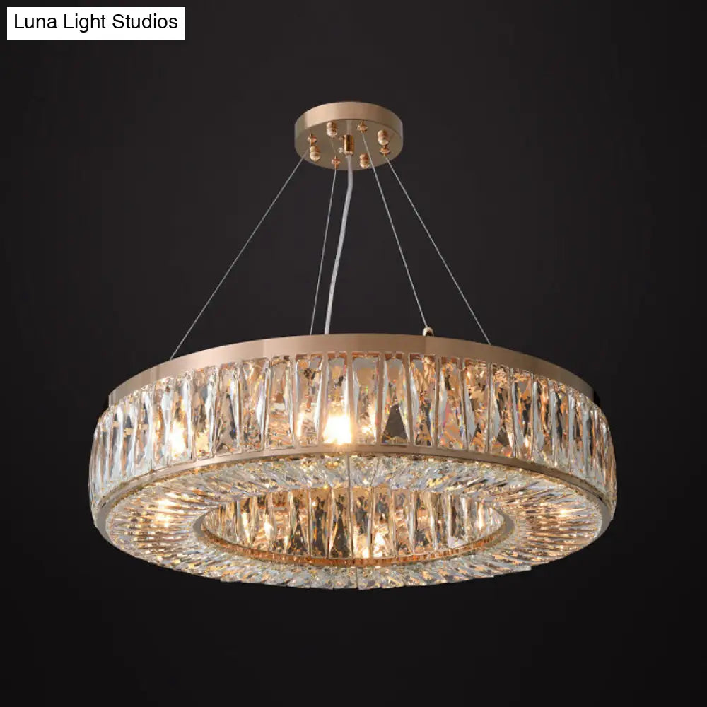 Contemporary Gold Chandelier with Ring Crystal Shade - 6 Bulbs Hanging Pendant Light for Bedroom