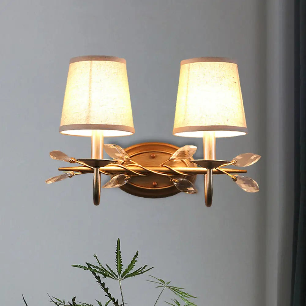 DecorBites™ DecorBites™ Contemporary Gold Cone Wall Sconce with Crystal Drop and Fabric Shade