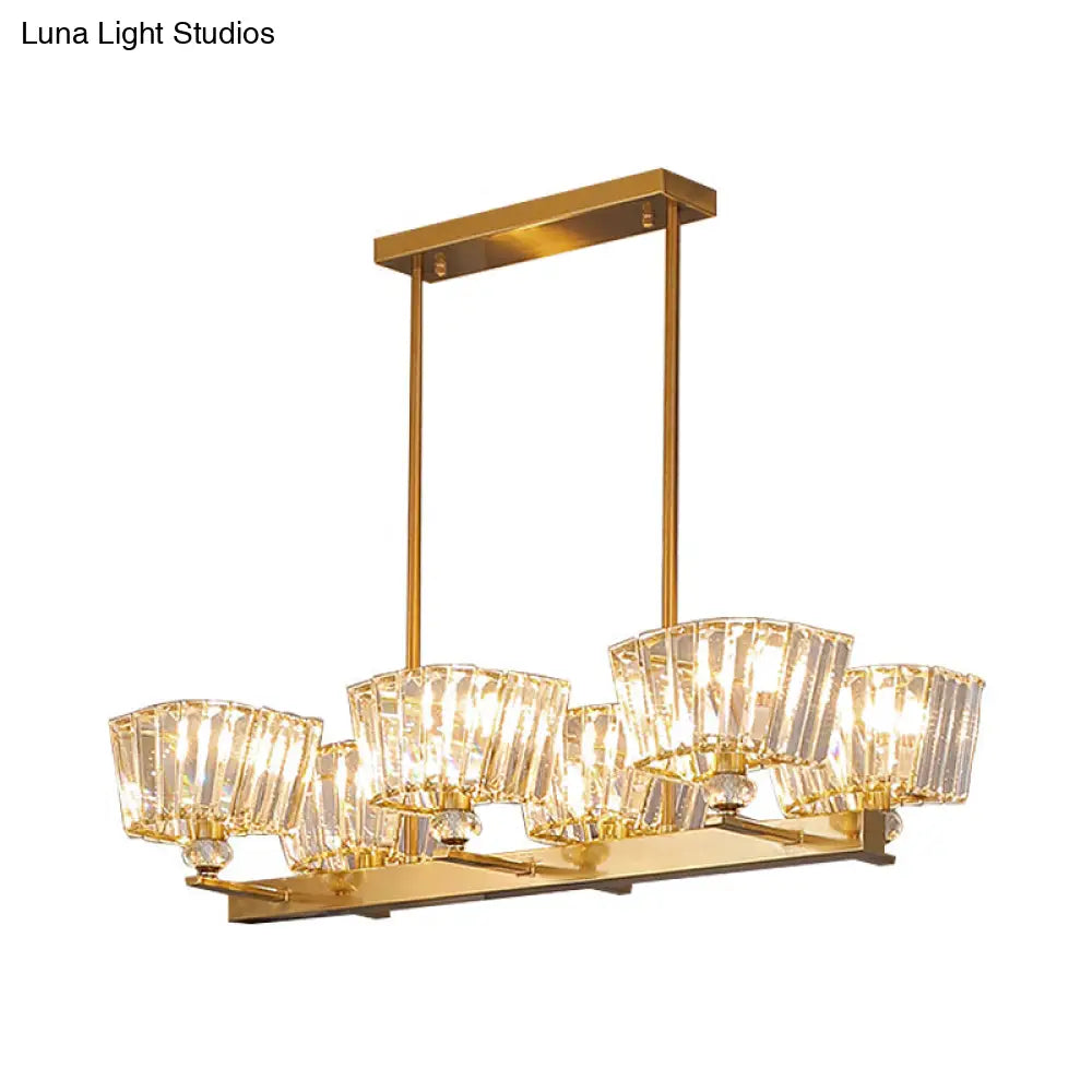 Lámpara de isla trapezoidal contemporánea DecorBites™ de cristal dorado con 6 bombillas - Lámpara colgante para comedor