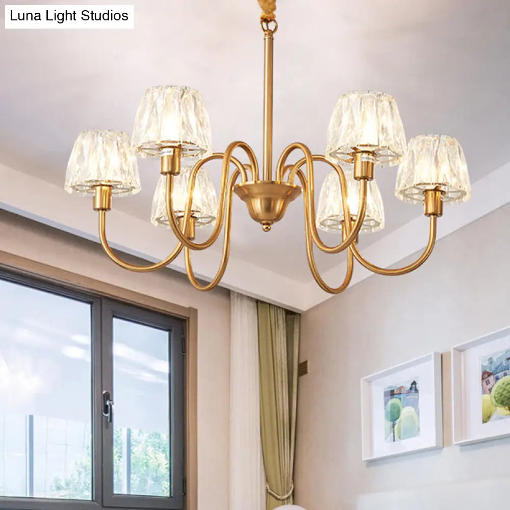 Lámpara de araña contemporánea con acabado dorado y péndulo de cristal - 3/6 bombillas