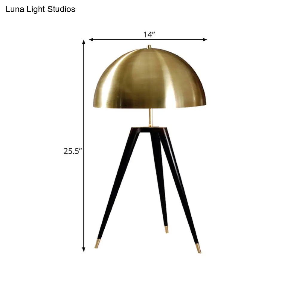 Contemporary Gold Finish Dome Table Lamp with Tripod - 1 Light Metallic Table Light for Living Room