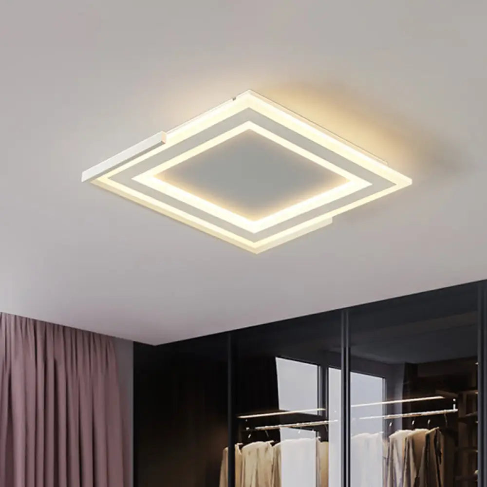 DecorBites™ DecorBites™ Contemporary Gold Flush Light Fixture for Bedroom - LED Ceiling Mounted Light with Square Acrylic Shade in White/Warm Light (16"/20.5" W)