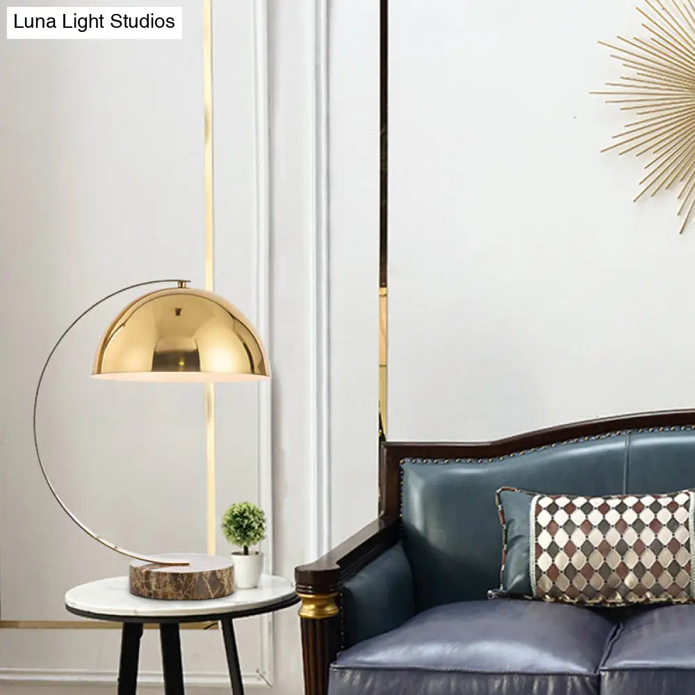 Contemporary Gold Metal Hemisphere Task Lamp with Curvy Arm
