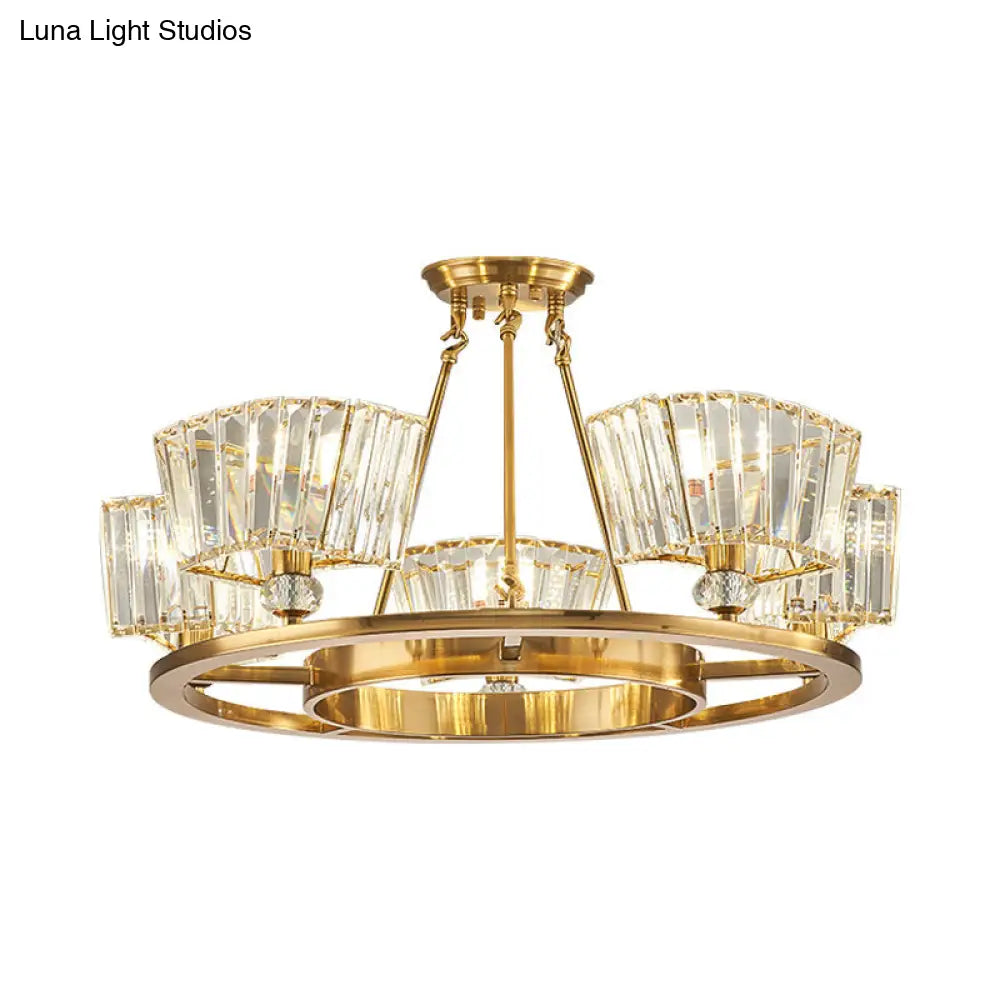 DecorBites™ DecorBites™ Contemporary Gold Semi Flush Ceiling Fixture with Clear Glass Shade - 5 Bulbs, Ring Design