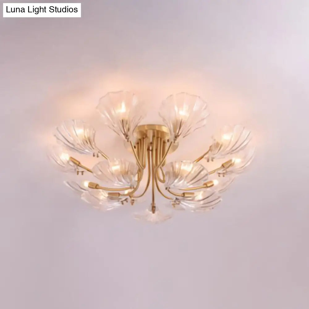 DecorBites™ DecorBites™ Contemporary Gold Semi Flush Mount Ceiling Light with Clear Crystal Scallop Shape