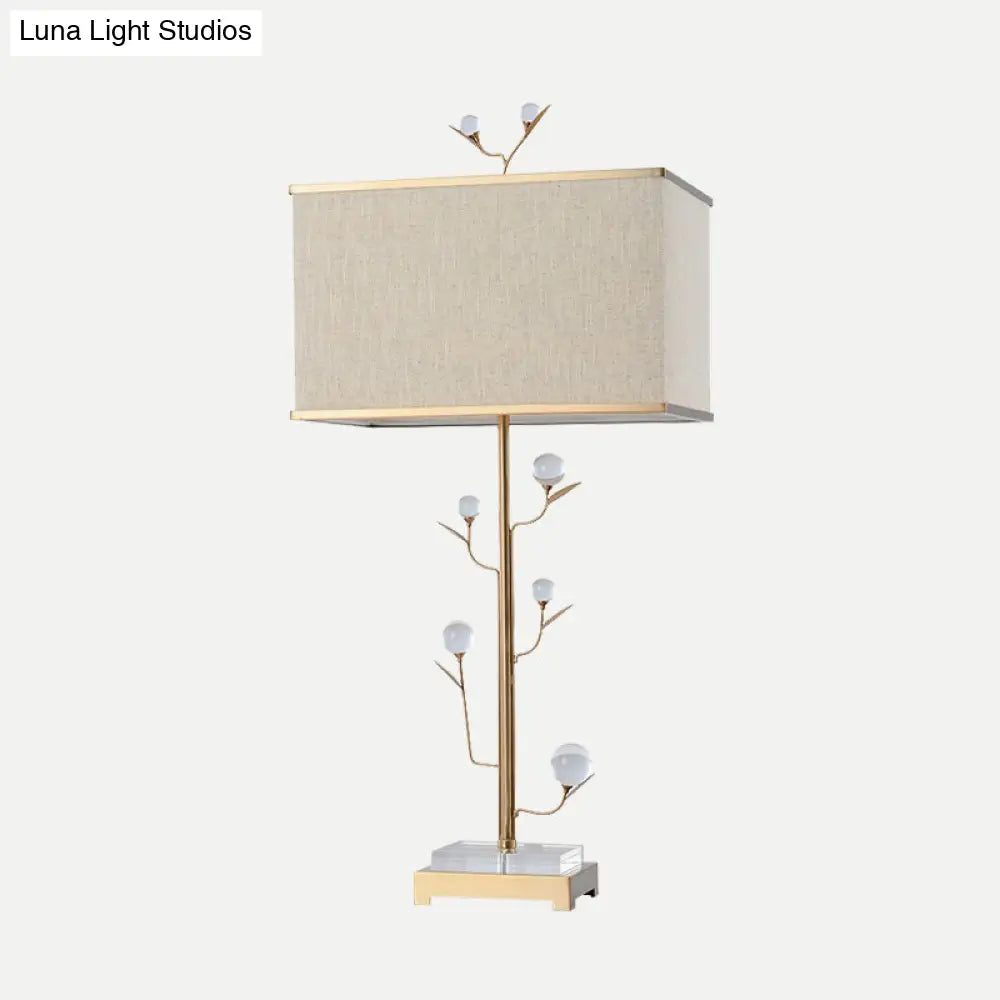 Contemporary Gold Table Lamp - Rectangular Shape, Fabric, Ideal for Reading - 1 Bulb Book Light