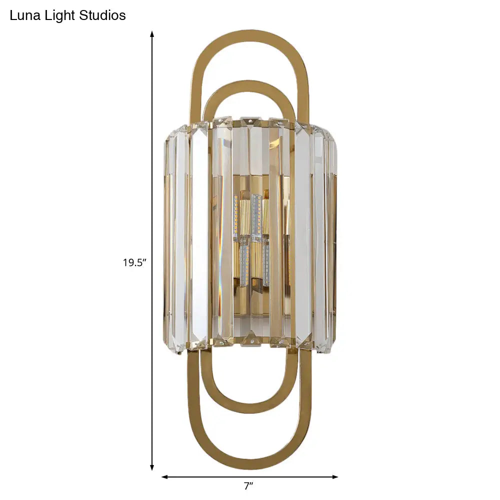 Aplique de pared contemporáneo dorado DecorBites™ con varillas de vidrio de tres lados - Lámpara cilíndrica de 2 luces para dormitorio