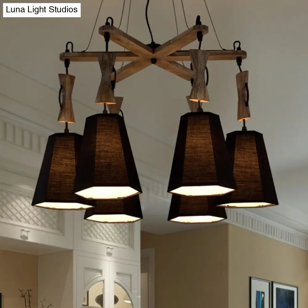 Contemporary Hexagon Chandelier Lamp with 6 Heads in Black, White, or Flaxen for Dining Room