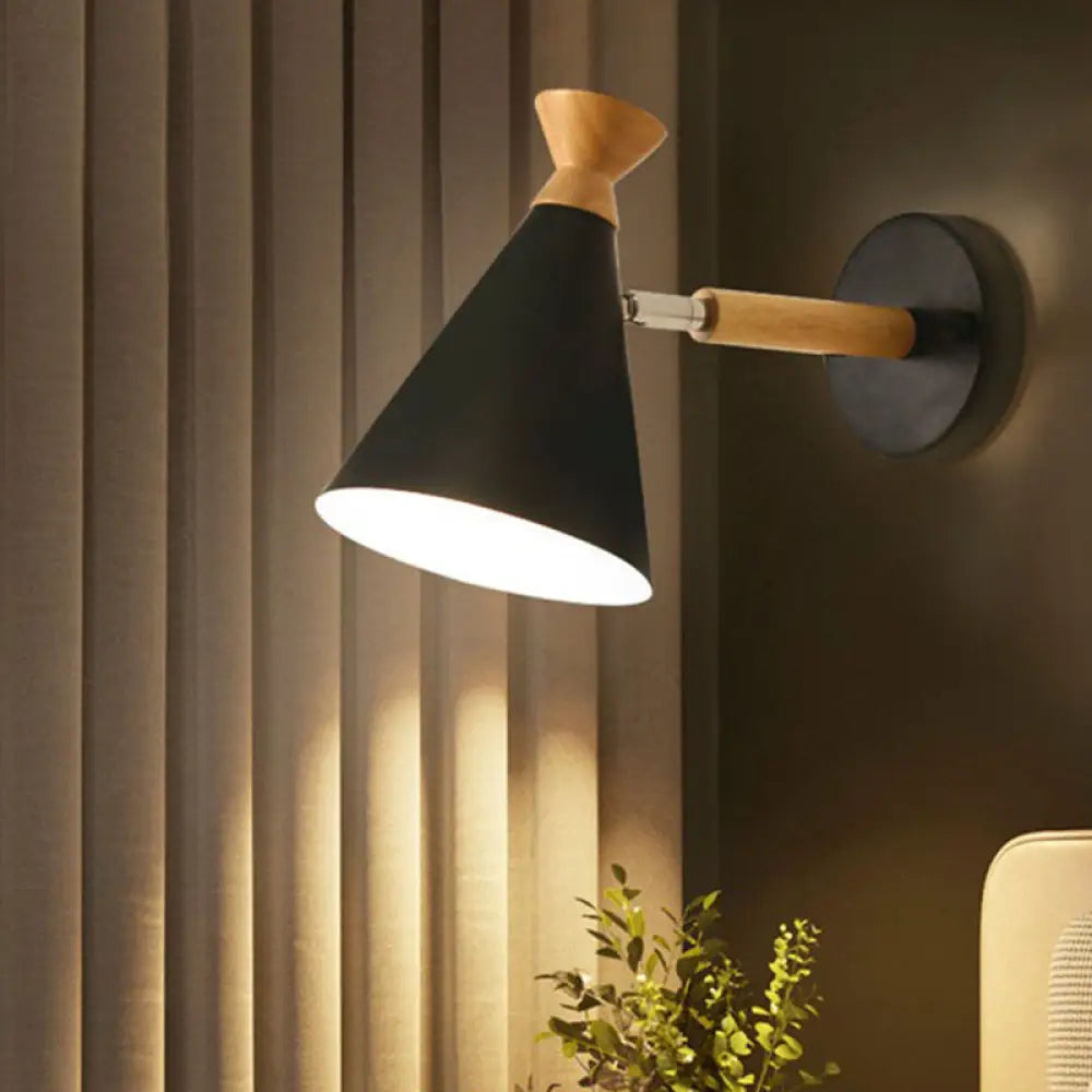 DecorBites™ DecorBites™ Contemporary Iron Conical Wall Lamp with Wood Top - Stylish Wall Mounted 1-Bulb Lighting Solution