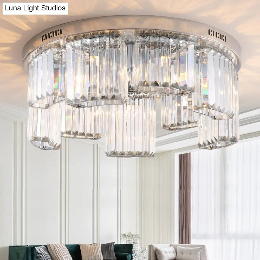 DecorBites™ DecorBites™ Contemporary Jagged Block Flush Mount Lamp - Clear Crystal Ceiling Light (18"/23.5" W, 6/9-Light) for Bedroom