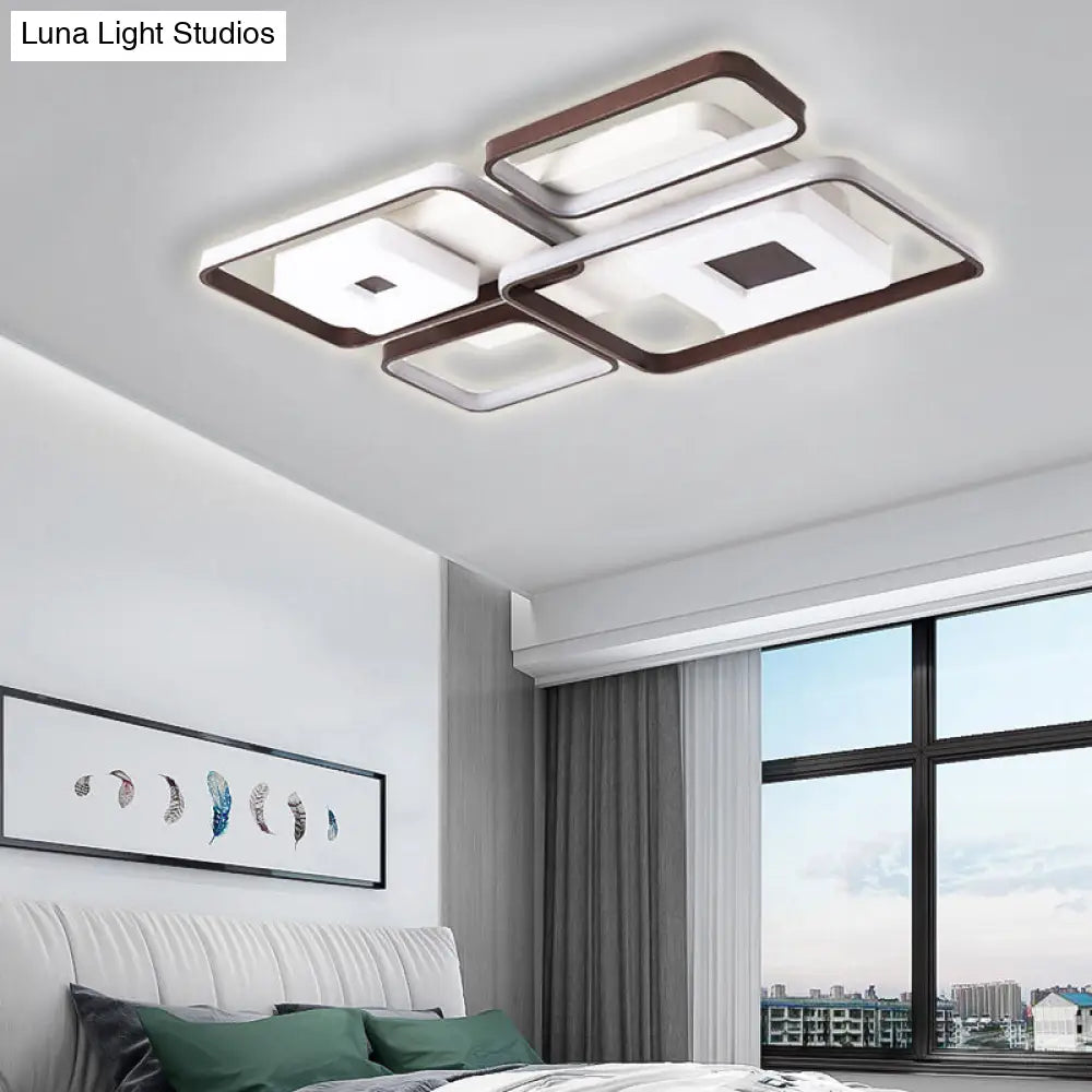 Lámpara de techo LED contemporánea DecorBites™ de aluminio para dormitorio - Marco cuadrado/rectangular, color café, luz blanca (16"/19.5"/35.5" de ancho)