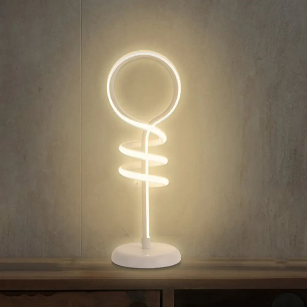 Contemporary LED Desk Lamp - White Lollipop Light with Spiral Design, Warm/White Light - Ideal for Reading
