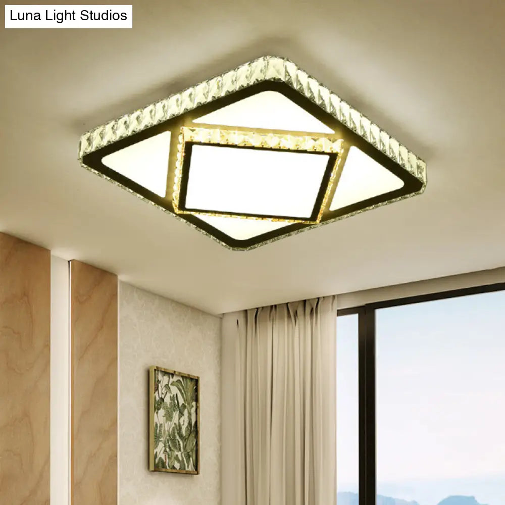 DecorBites™ DecorBites™ Contemporary LED Flush Mount Bedroom Ceiling Lamp with Crystal Shade - White