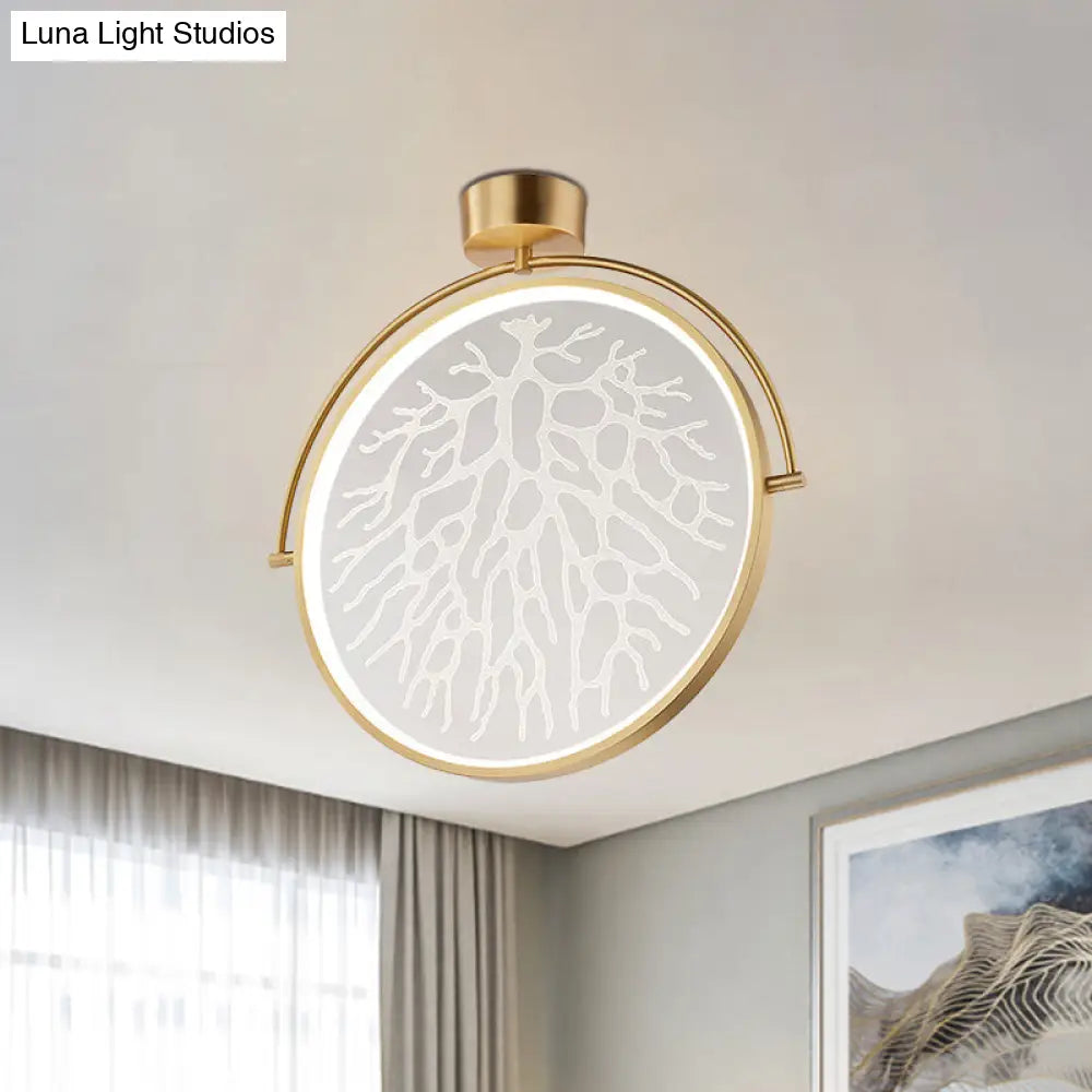 DecorBites™ DecorBites™ Contemporary LED Gold Flush Ceiling Lamp with Circle Acrylic Rotatable Semi Mount and Context Pattern