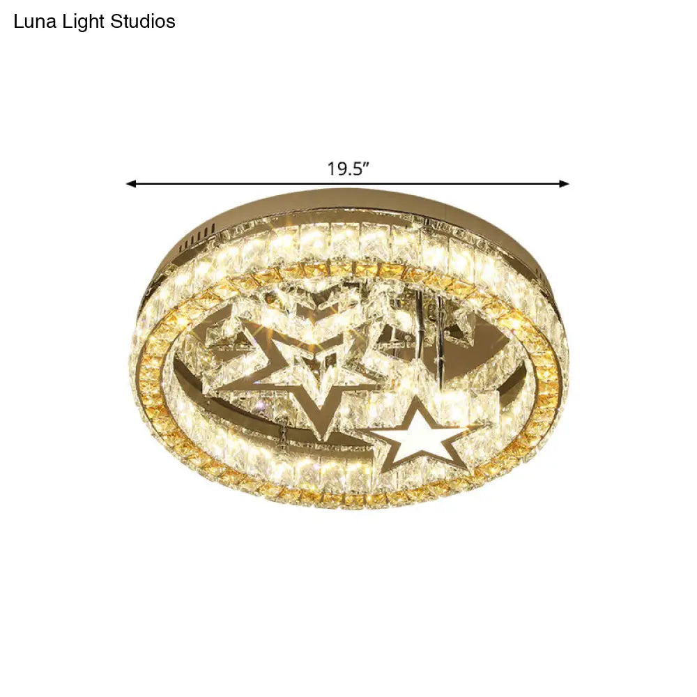 DecorBites™ DecorBites™ Contemporary LED Semi Flush Ceiling Lamp in Stainless-Steel with Clear Faceted Crystal Blocks and Star Design