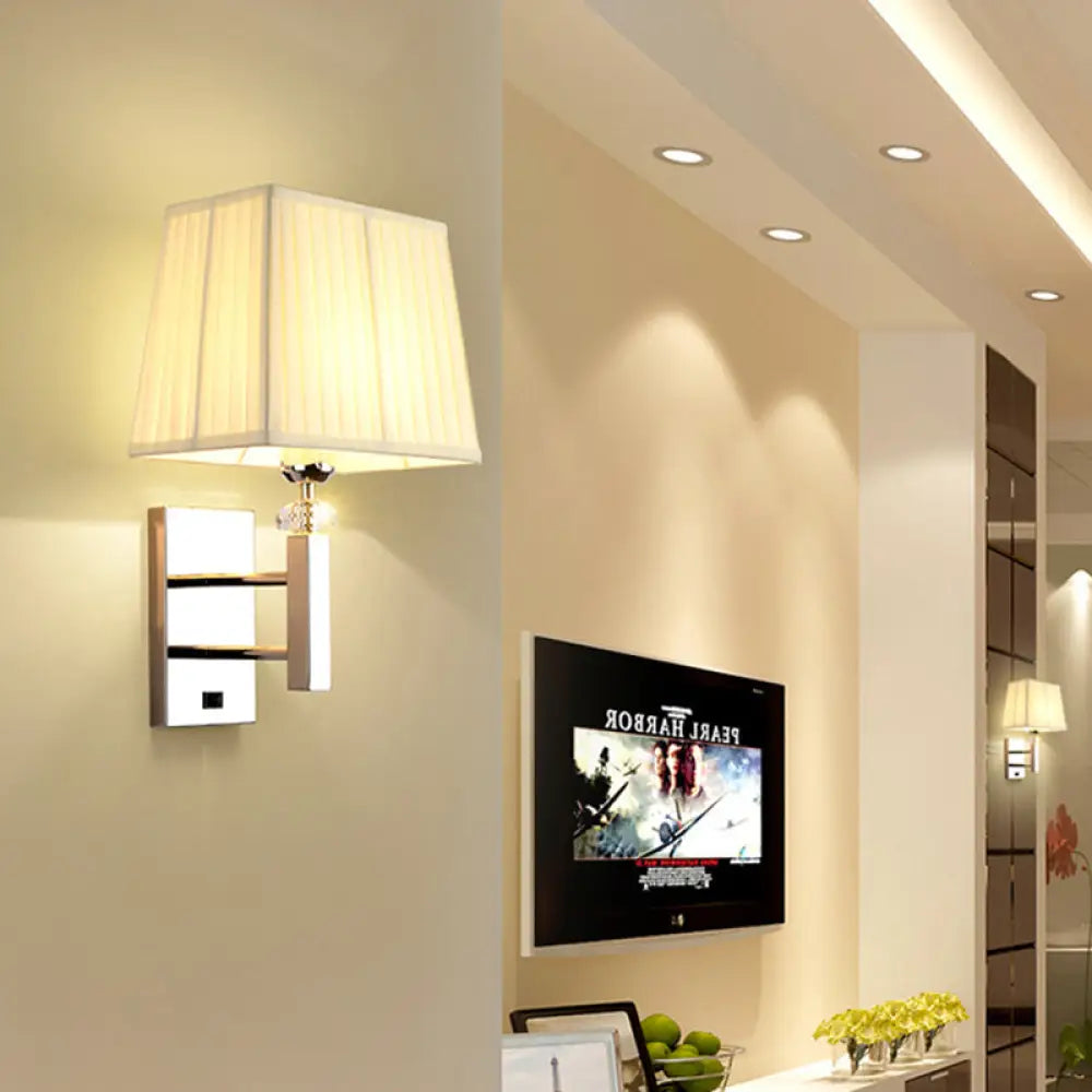 DecorBites™ Contemporary LED Wall Sconce in Chrome for Living Room - Tapered Fabric Design