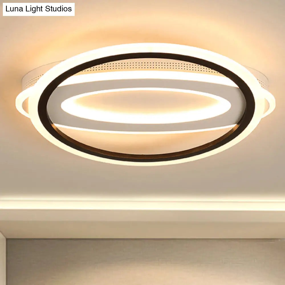DecorBites™ DecorBites™ Contemporary LED White Ceiling Lamp - Elliptical Metal Flush Light, White/Warm Light, 16.5"/19.5"/23.5" Wide