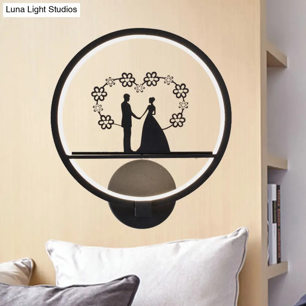 DecorBites™ Contemporary Lover Pattern Circular Wall Sconce LED Light in Black for Bedside or Mural