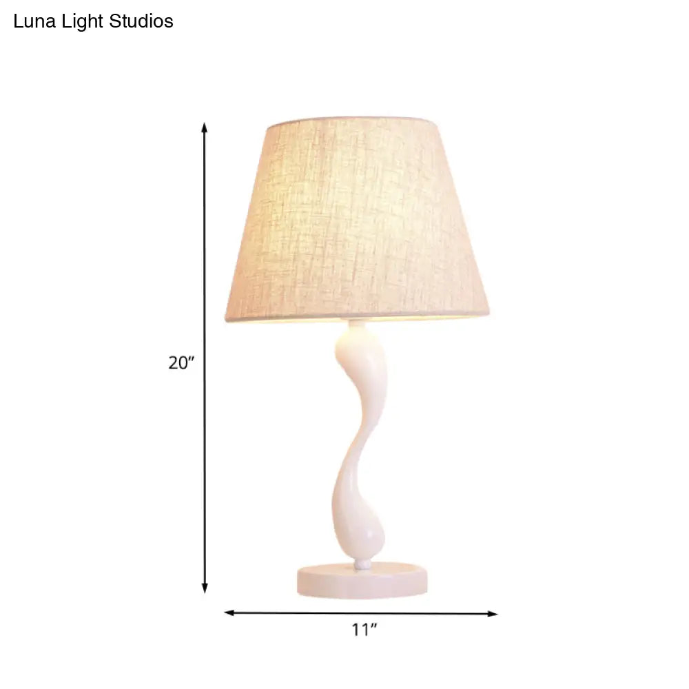 Contemporary Metal Bedside Lamp with Waving Nightstand Light, Flaxen Fabric Shade, and 1 Bulb