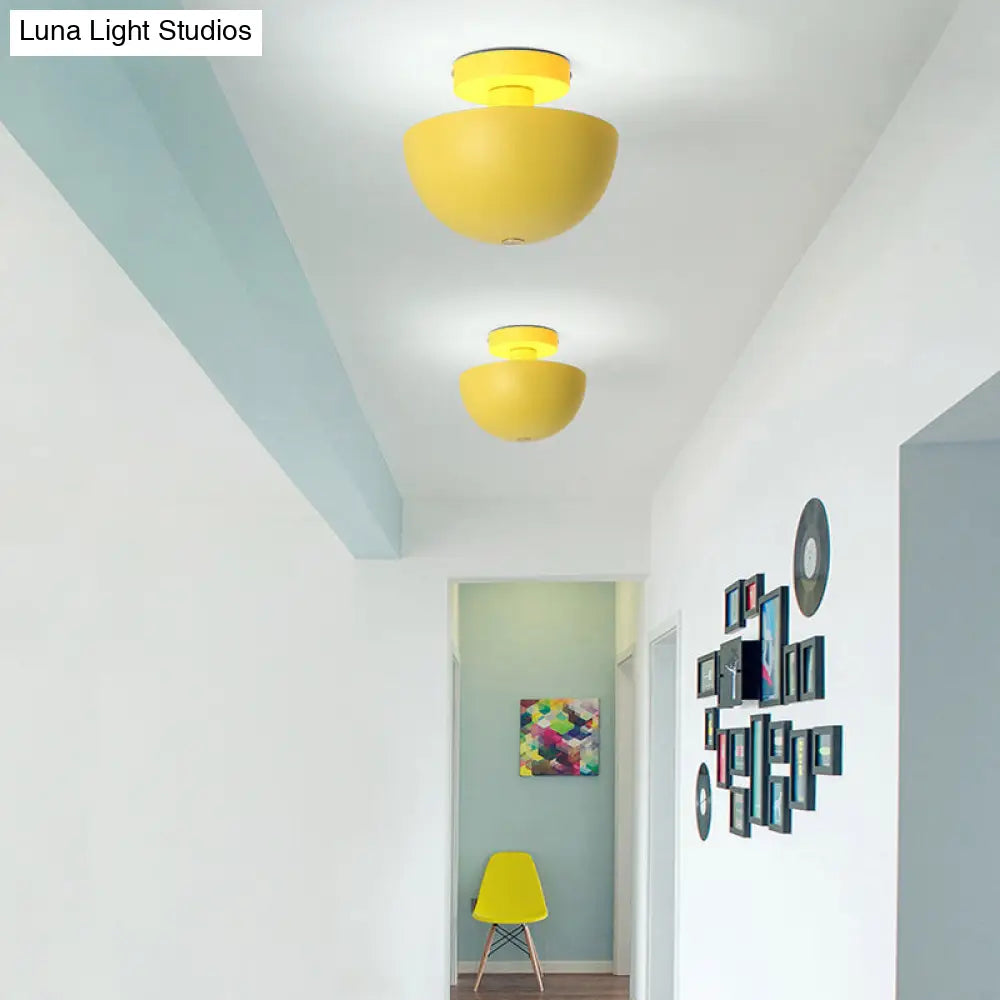 DecorBites™ DecorBites™ Contemporary Metal Dining Room Semi Flush Mount Ceiling Light - Pink/Yellow/Navy Bowl Design - Single Bulb Illumination