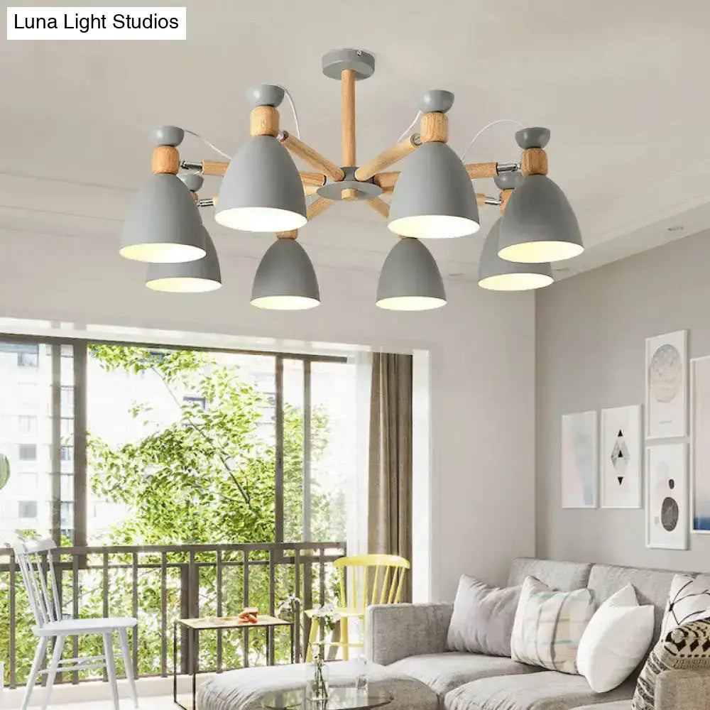 DecorBites™ DecorBites™ Contemporary Metal Flared Semi-Flush Mount Ceiling Light with Wood Arm - Ideal for Living Room
