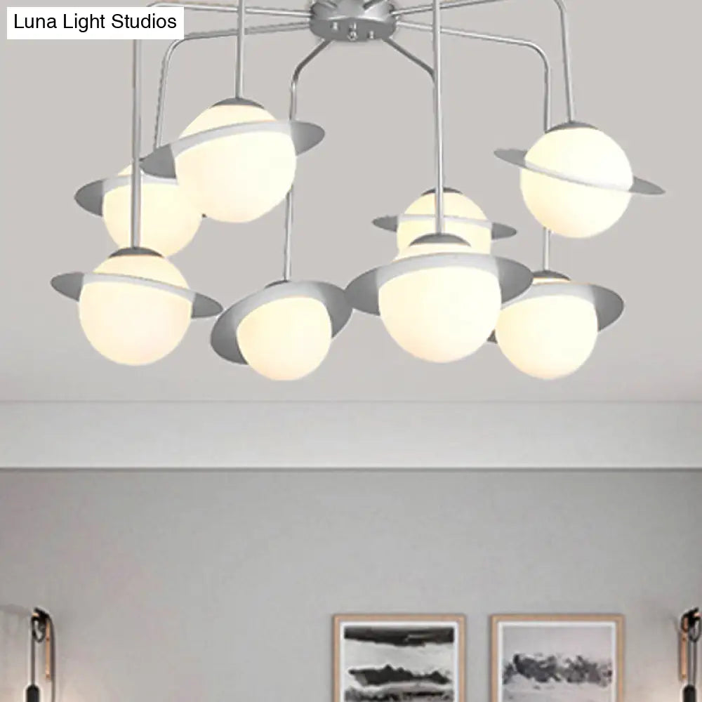 Lámpara de techo radial contemporánea de metal con 8 luces - Lámpara de techo LED dorada/cromada con pantalla de globo de cristal