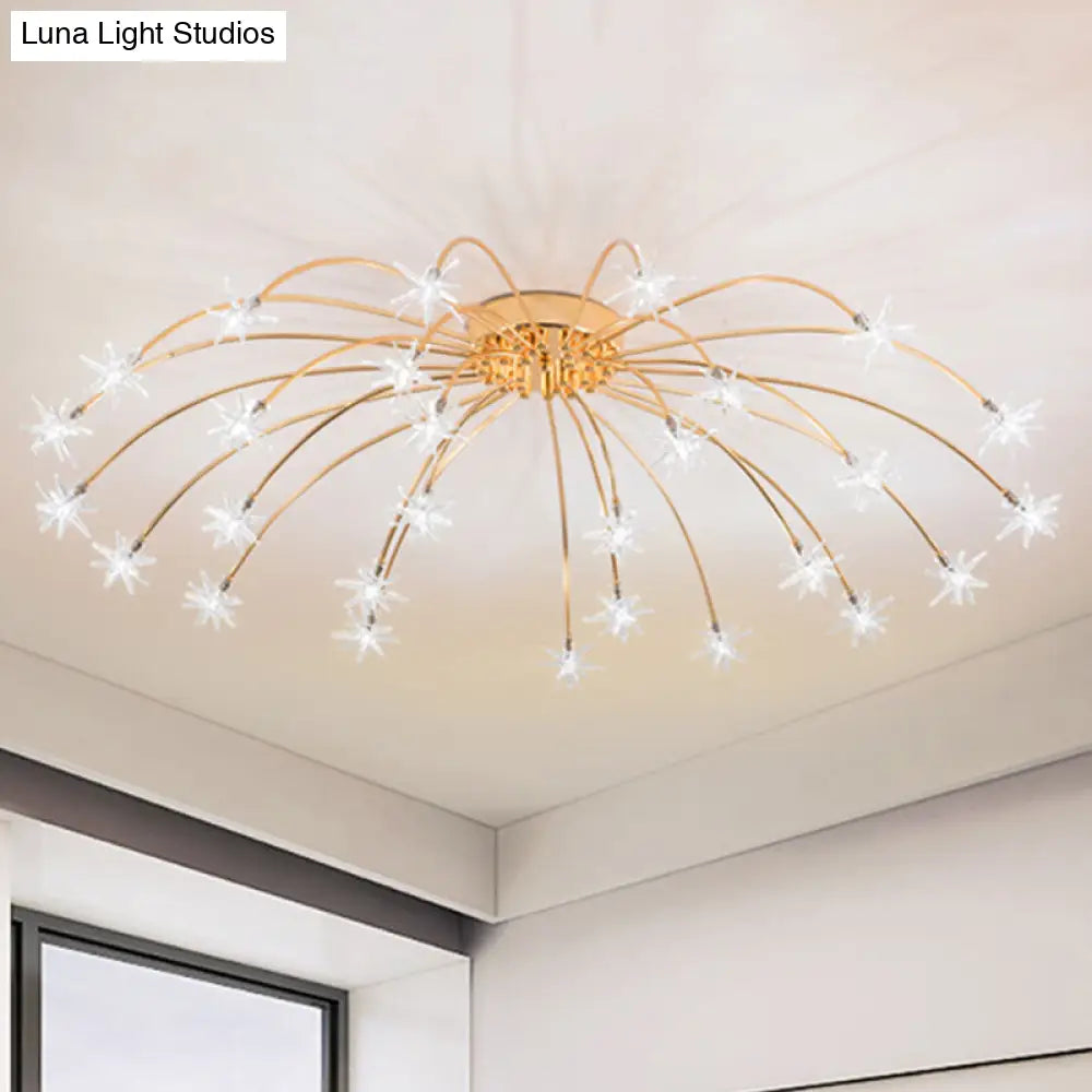 Lámpara de techo semiempotrada DecorBites™ contemporánea de metal con forma de fuegos artificiales y luces LED - Acabado cromado/dorado - 12/15/21 luces