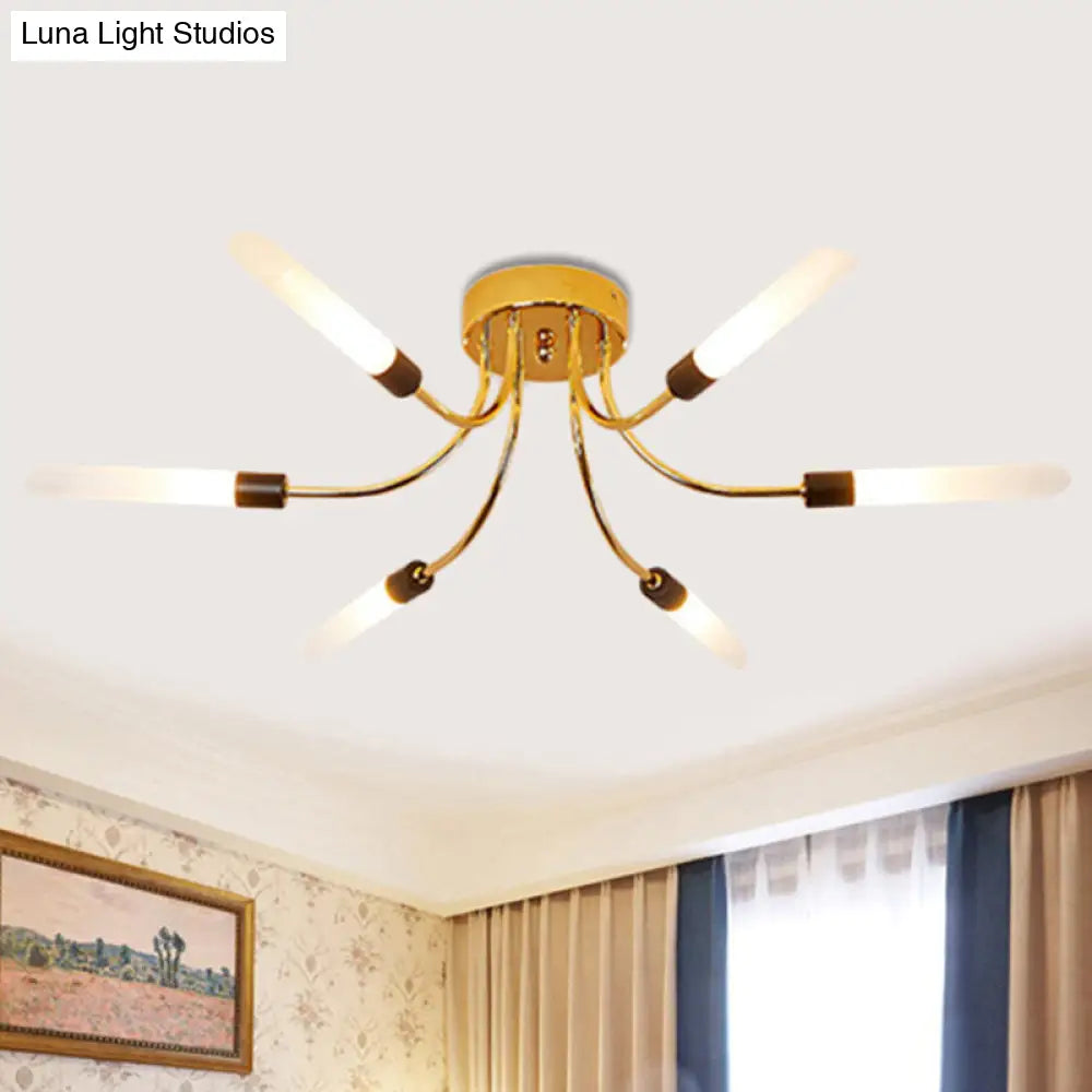 Lámpara de techo semiempotrada DecorBites™ Sputnik contemporánea de metal con pantalla tubular de vidrio blanco - 6/8 luces LED doradas