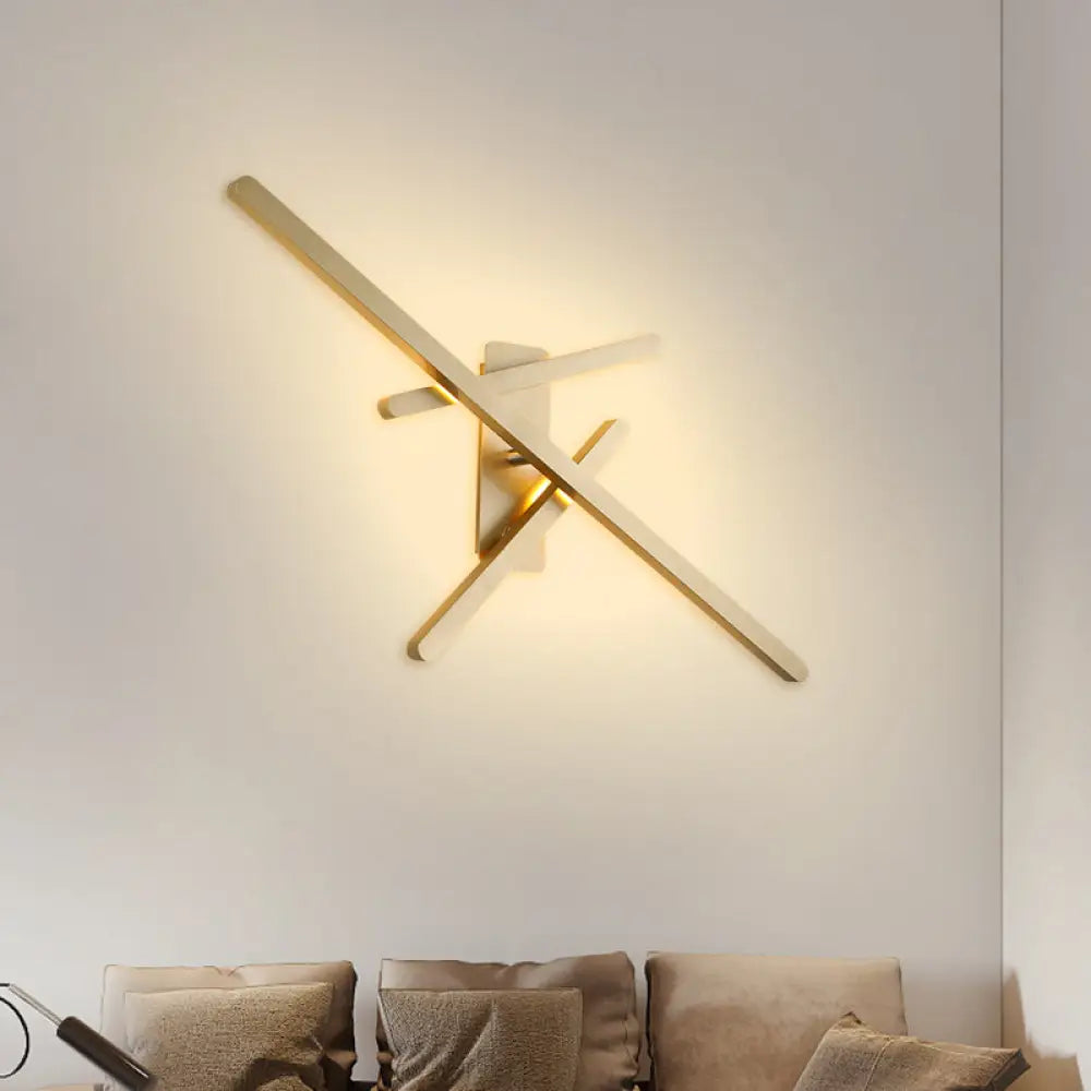 DecorBites™ DecorBites™ Contemporary Metallic LED Gold Wall Mount Light with Warm/White Light - Crossed Lines Design