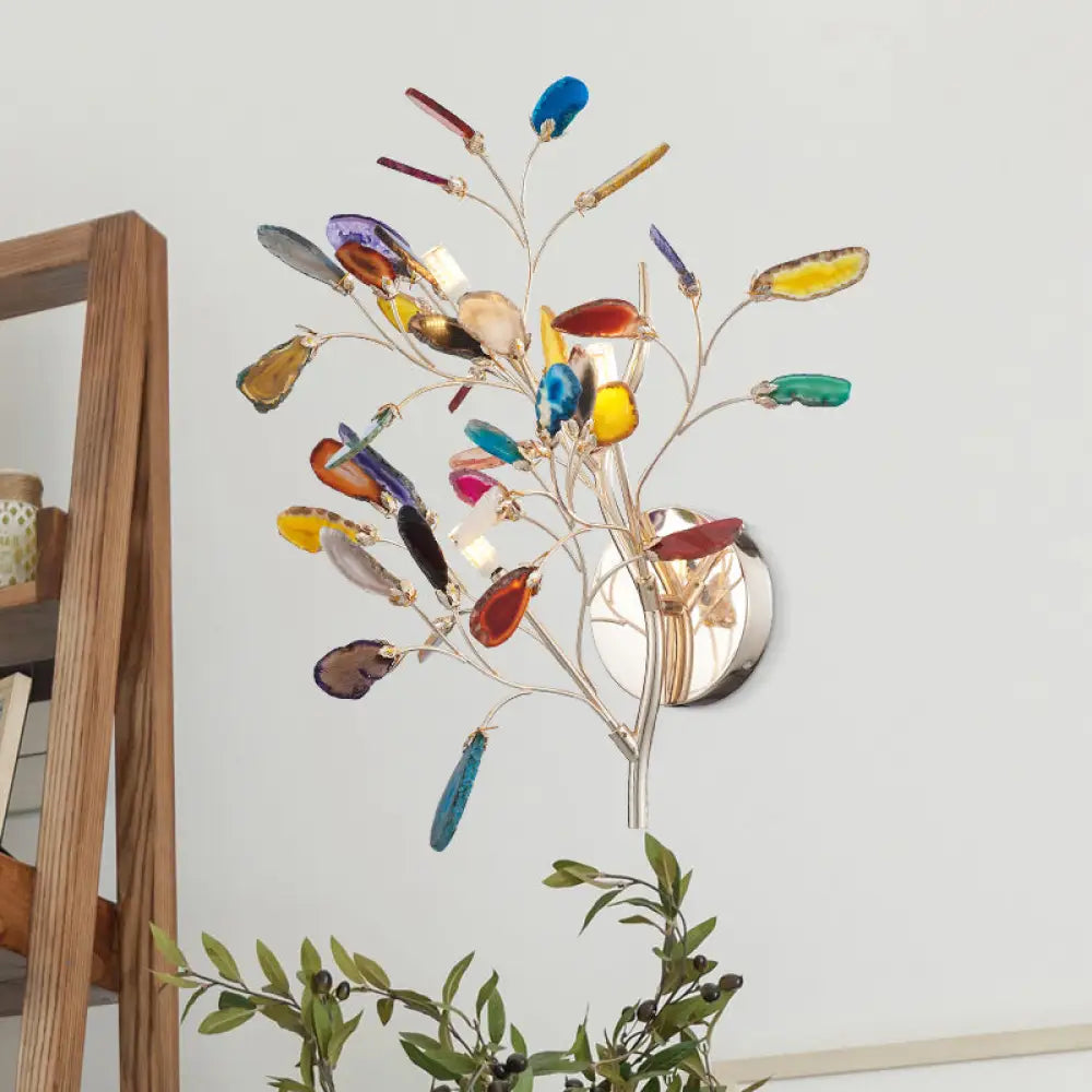 DecorBites™ Contemporary Metallic LED Wall Mount Sconce with Agate Leaf Deco - Gold Finish