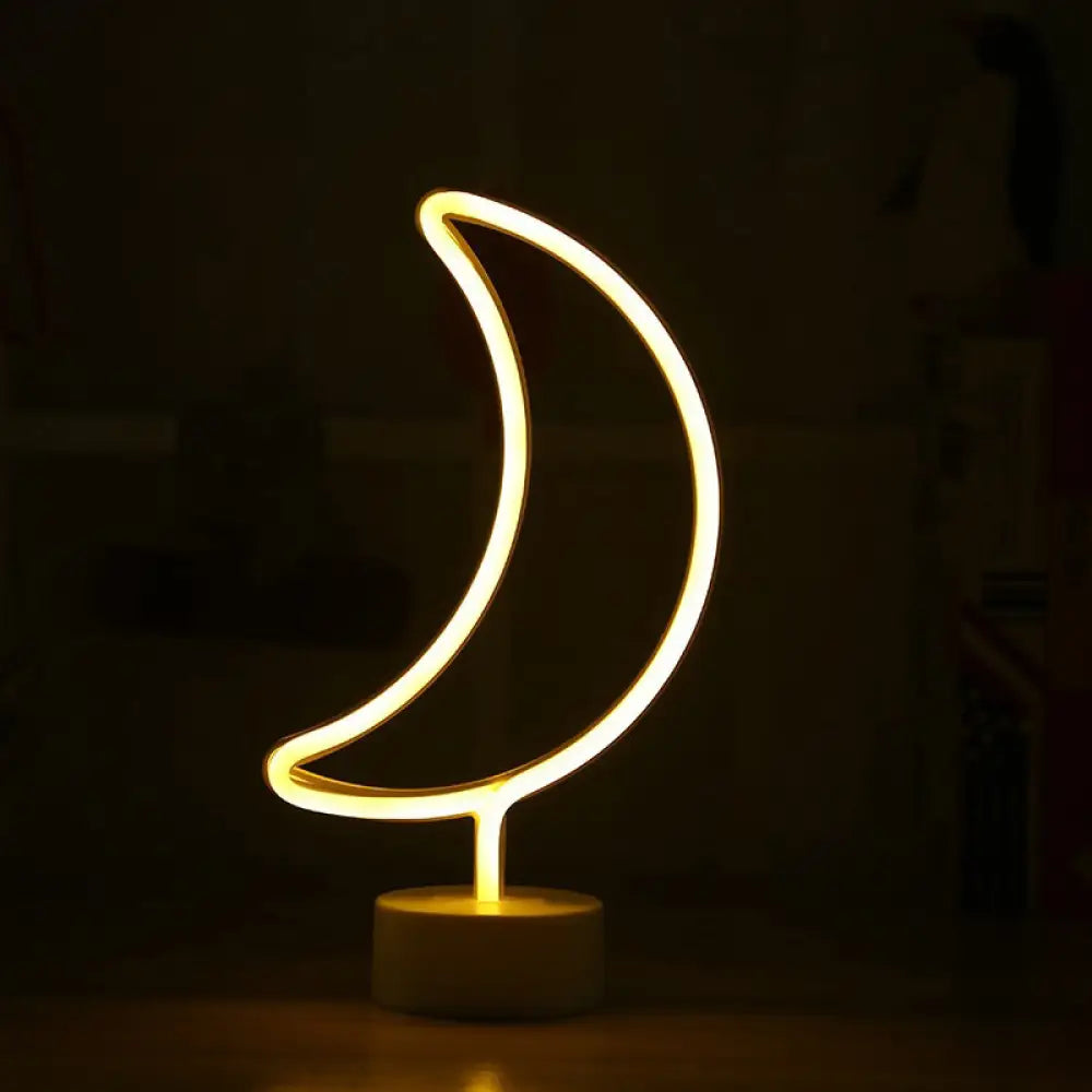 مصباح طاولة LED عصري على شكل قمر - ضوء ليلي بلاستيكي يعمل بالبطارية (أبيض)