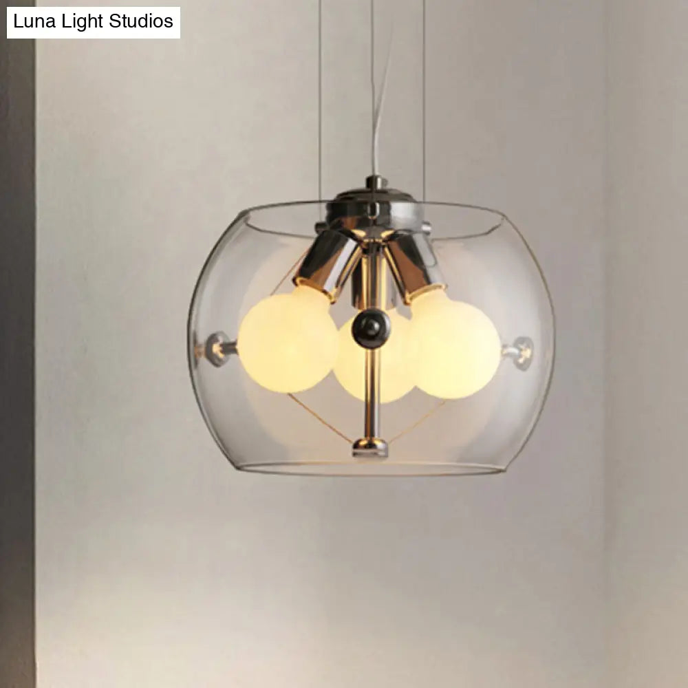 Contemporary Orb Pendant Light with Drum Shade - Ideal for Study Room - 3-Bulb Glass Chandelier