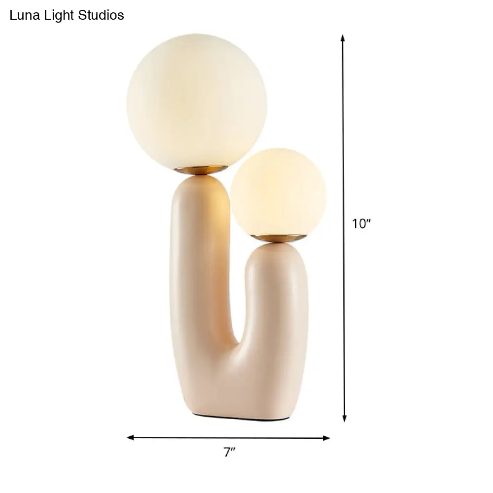 Contemporary Pink Glass Nightstand Lamp with 2 Round Heads for Reading