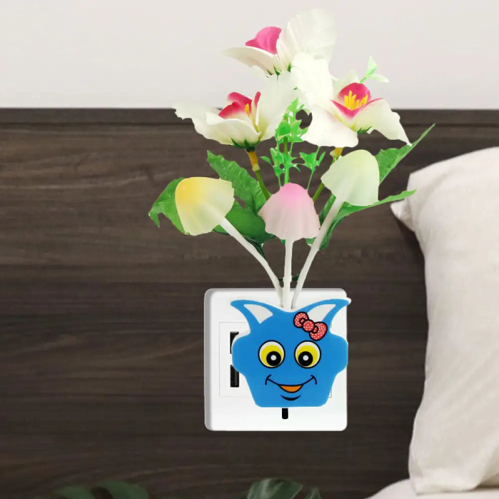 Lámpara de pared nocturna contemporánea con forma de flor de plástico - Luz nocturna LED amarilla/rosa/melocotón con enchufe