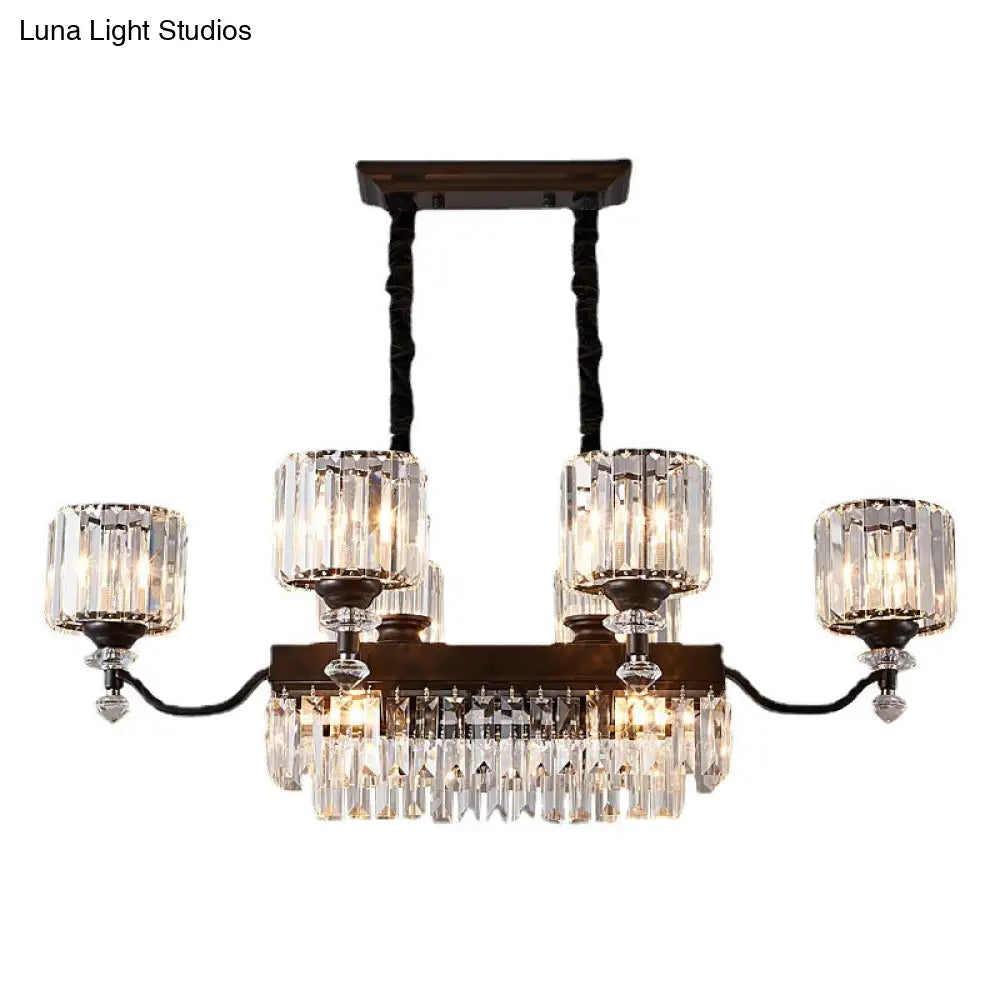 Lámpara colgante cilíndrica negra contemporánea DecorBites™ de cristal prismático con 9 bombillas para restaurantes