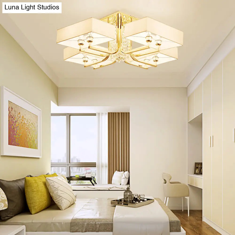 ديكوربايتس™ مصباح سقف مستطيل أبيض معاصر مع ديكور كريستالي - إضاءة شبه مثبتة من القماش والمعدن، مصابيح متعددة بعرض 23 بوصة/32.5 بوصة