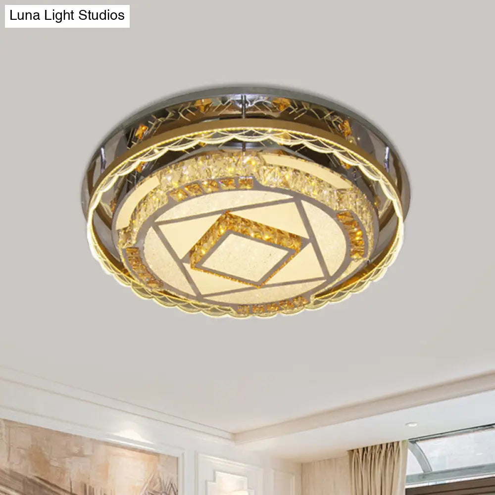 DecorBites™ DecorBites™ Contemporary Round Crystal Blocks LED Flush Mount Ceiling Lamp in Nickel - Perfect for Bedroom Lighting