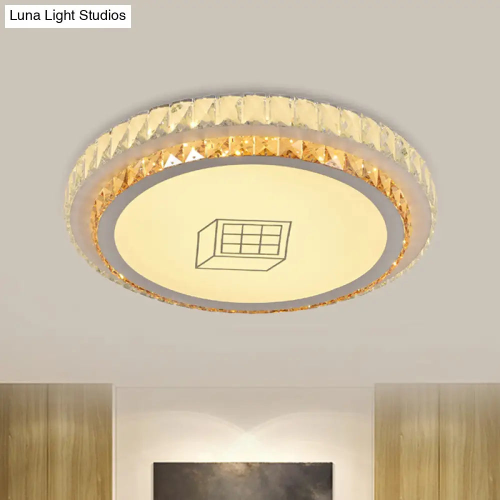 DecorBites™ DecorBites™ Contemporary Round LED Ceiling Flush Mount with Clear Cut Crystal & Elegant Floral/Cubical Pattern