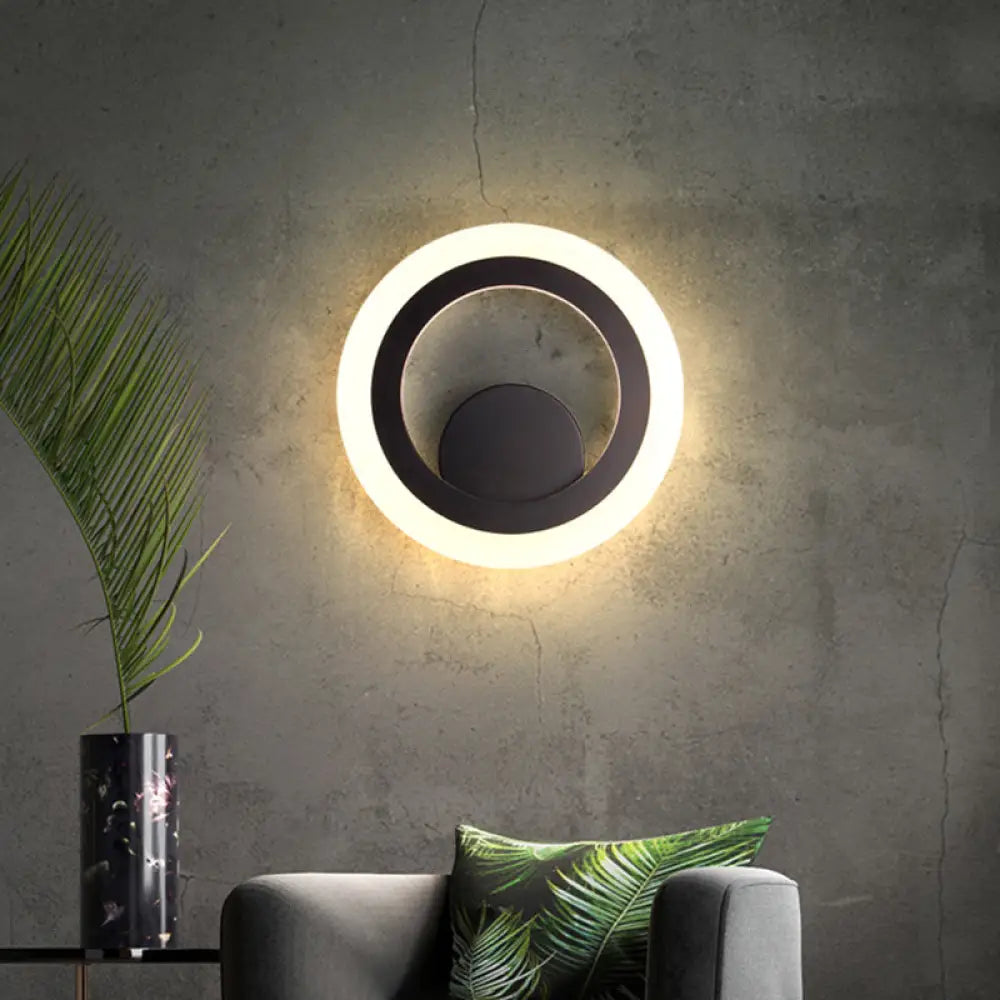 DecorBites™ DecorBites™ Contemporary Round Wall Sconce Light - Black Metal LED Lamp, Warm/White Light
