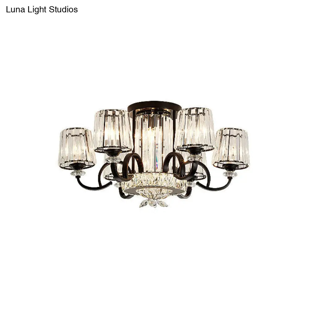 DecorBites™ DecorBites™ Contemporary Semi Flush Mount Ceiling Light with Clear Crystal Barrel Shade - 8 Heads - Black