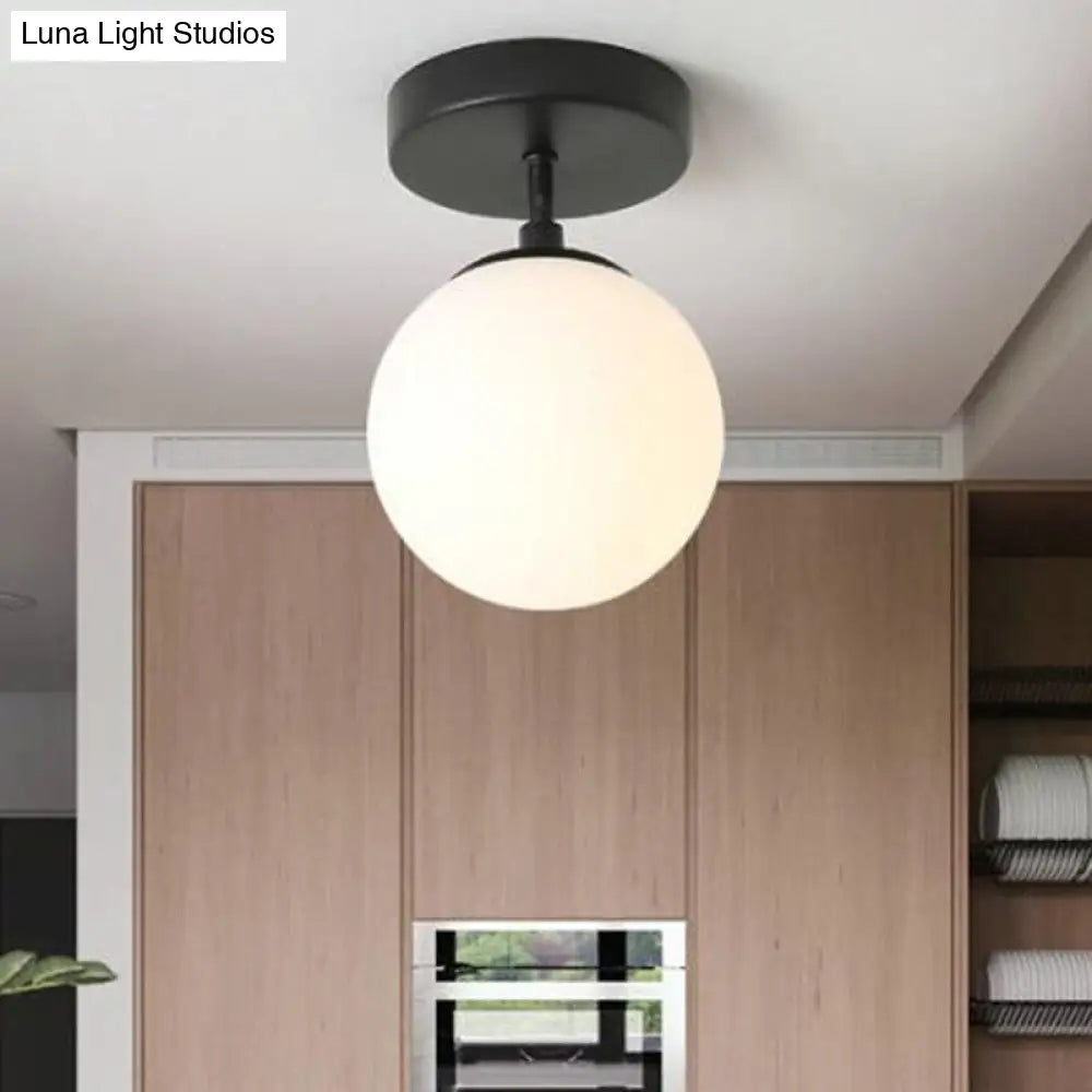 DecorBites™ DecorBites™ Contemporary Sphere Semi Flush Chandelier - 1 Light Frosted Glass Ceiling Fixture for Hallway
