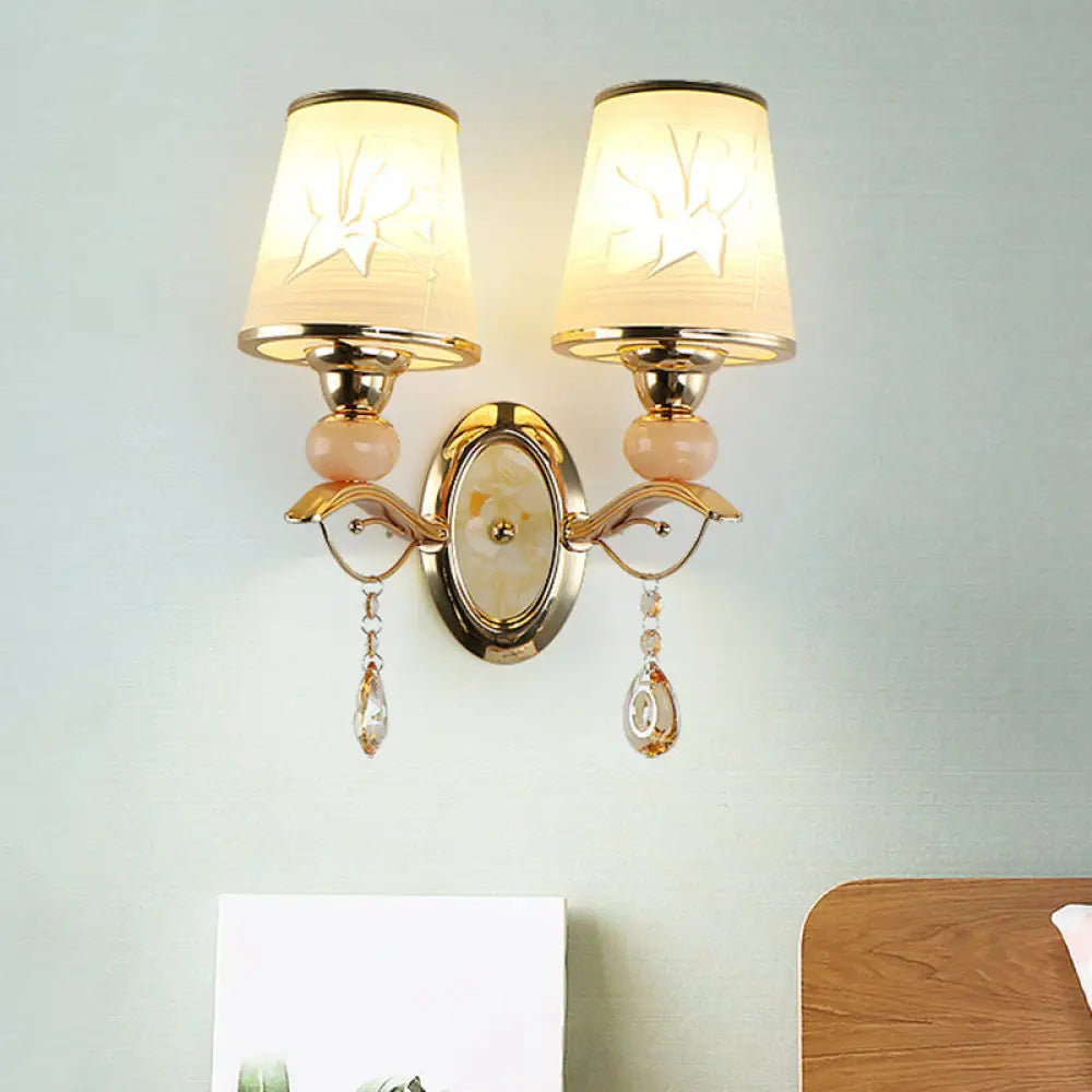 DecorBites™ DecorBites™ Contemporary Wall Lamp with Crystal Droplet - Amber Glass and Gold Finish