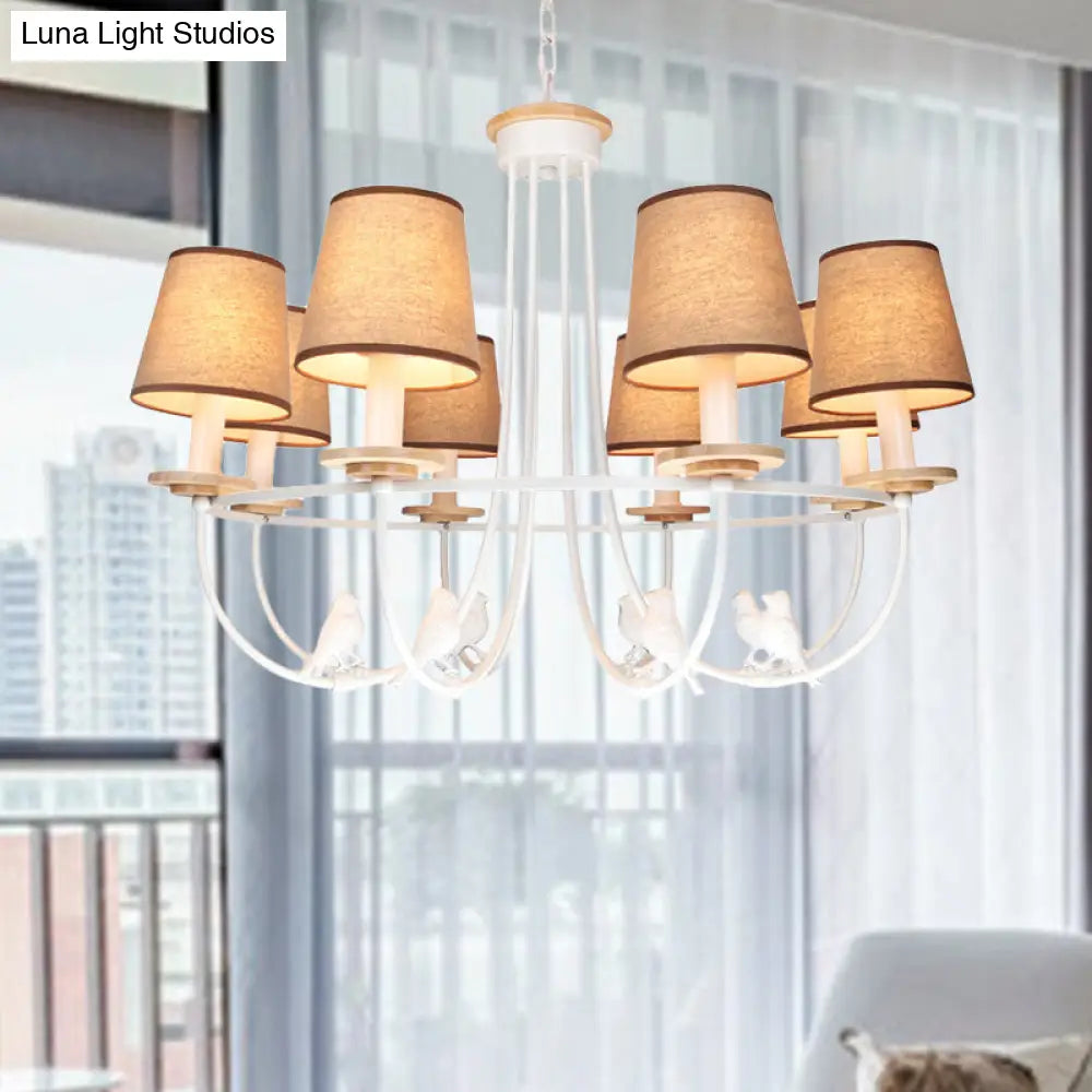 Contemporary White Barrel Ceiling Light - 6/8 Lights Fabric Pendant Chandelier