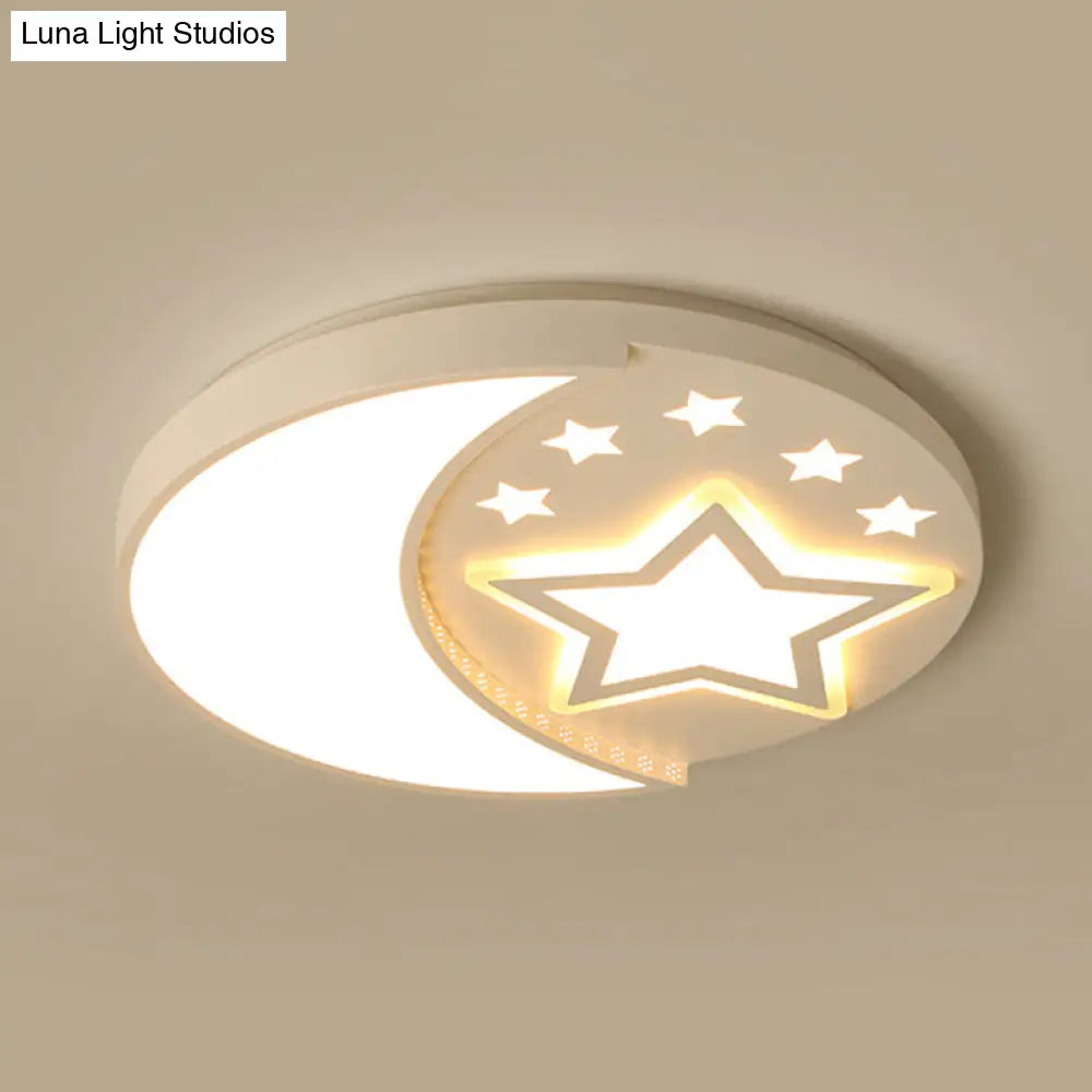 DecorBites™ DecorBites™ Contemporary White Study Room Ceiling Lamp with Starry Flush Mount and Crescent Metal Design