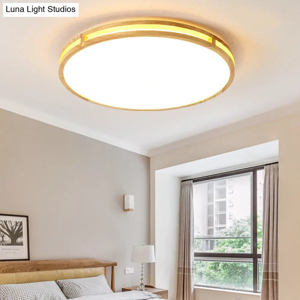 DecorBites™ DecorBites™ Contemporary Wood Beige LED Flush Mount Lamp - 14"/16"/19.5" Dia Circle with Acrylic Diffuser