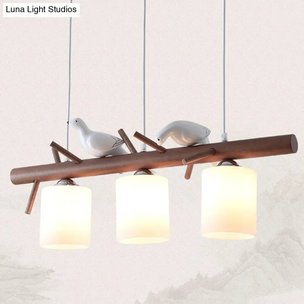 DecorBites™ Contemporary Wood Island Pendant with Nutcracker Design and Cylindrical Glass Shades - Set of 3 Lights