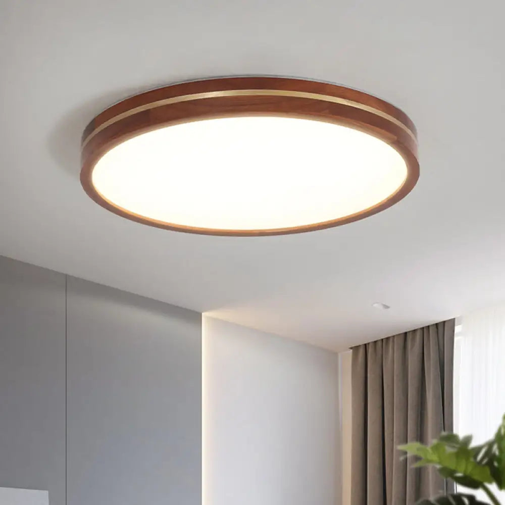 DecorBites™ DecorBites™ Contemporary Wood LED Flush Mount Ceiling Lamp with Inner Acrylic Shade - Brown - 3 Sizes Available