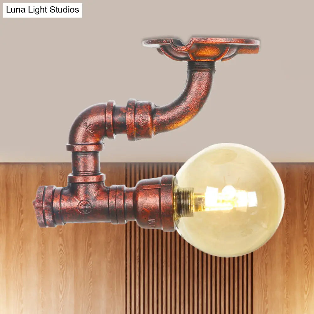 DecorBites™ DecorBites™ Copper Antique Global Semi Flush Lighting: Amber Glass LED Close to Ceiling Lamp