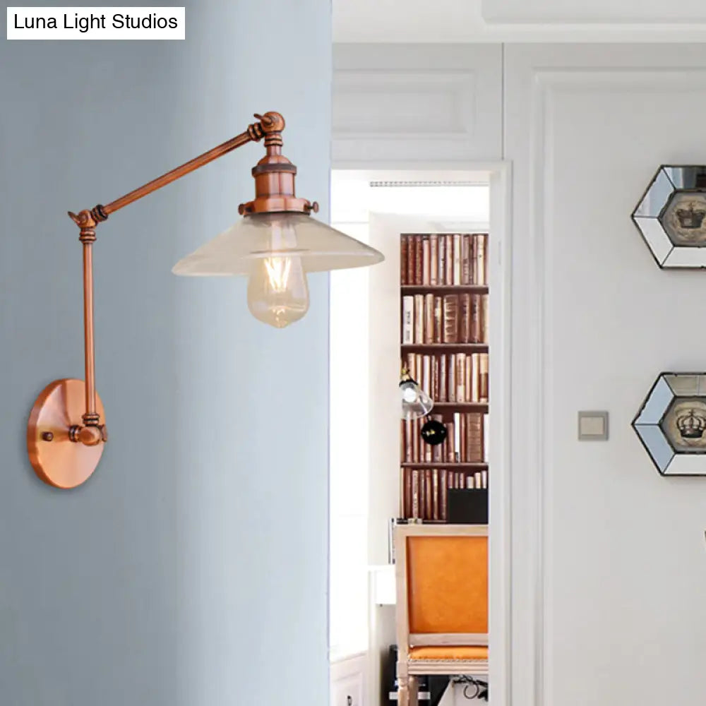 Copper Clear Glass Sconce Light for Rustic Coffee Shop Wall